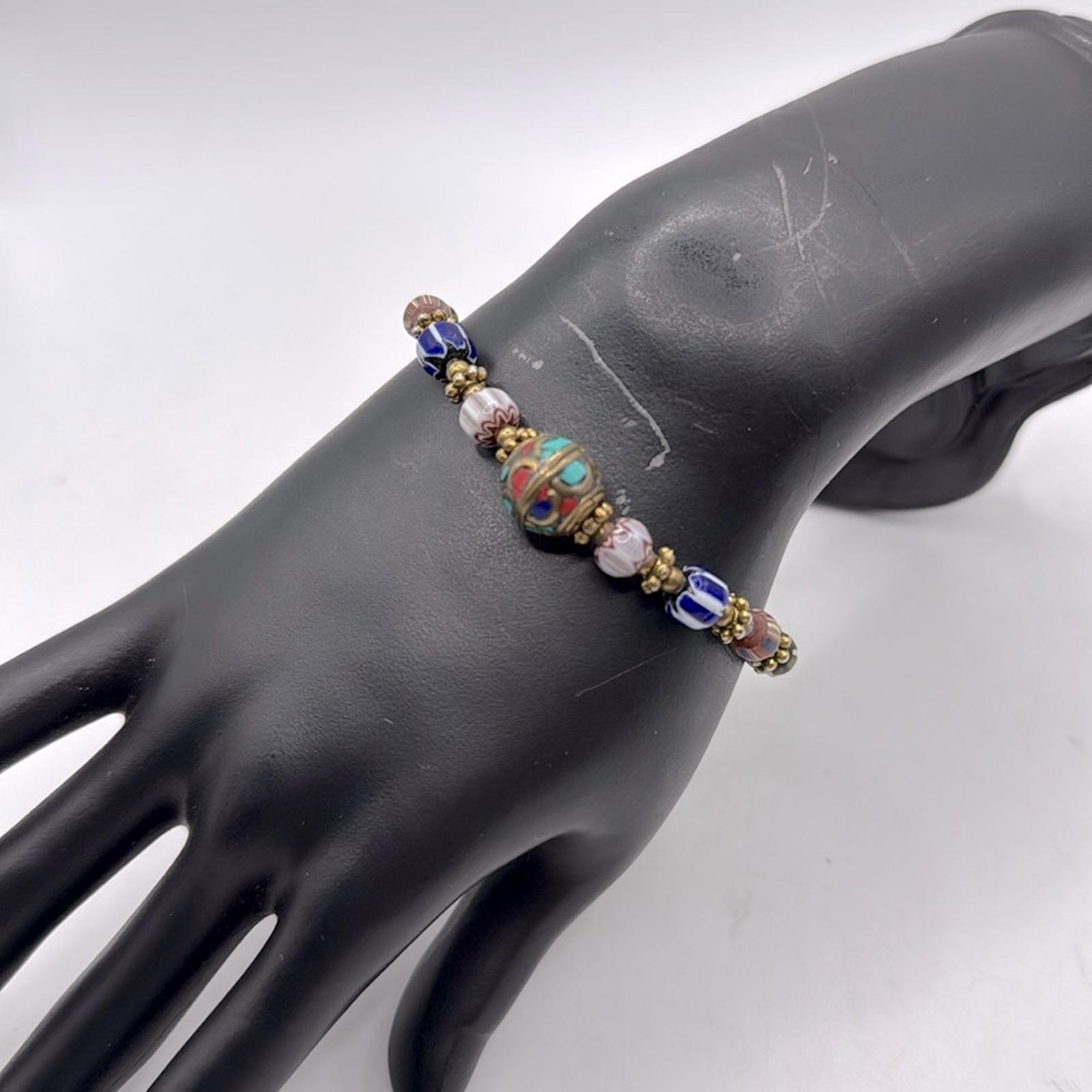 Vintage Nepal African Bracelet Artisan Beads Tibet Colorful Jewelry