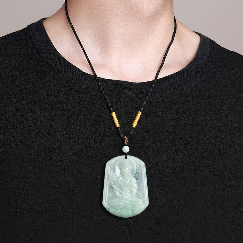 Real Grade A 100% Natural White Green Jade Jadeite Guanyin Pendant Necklace