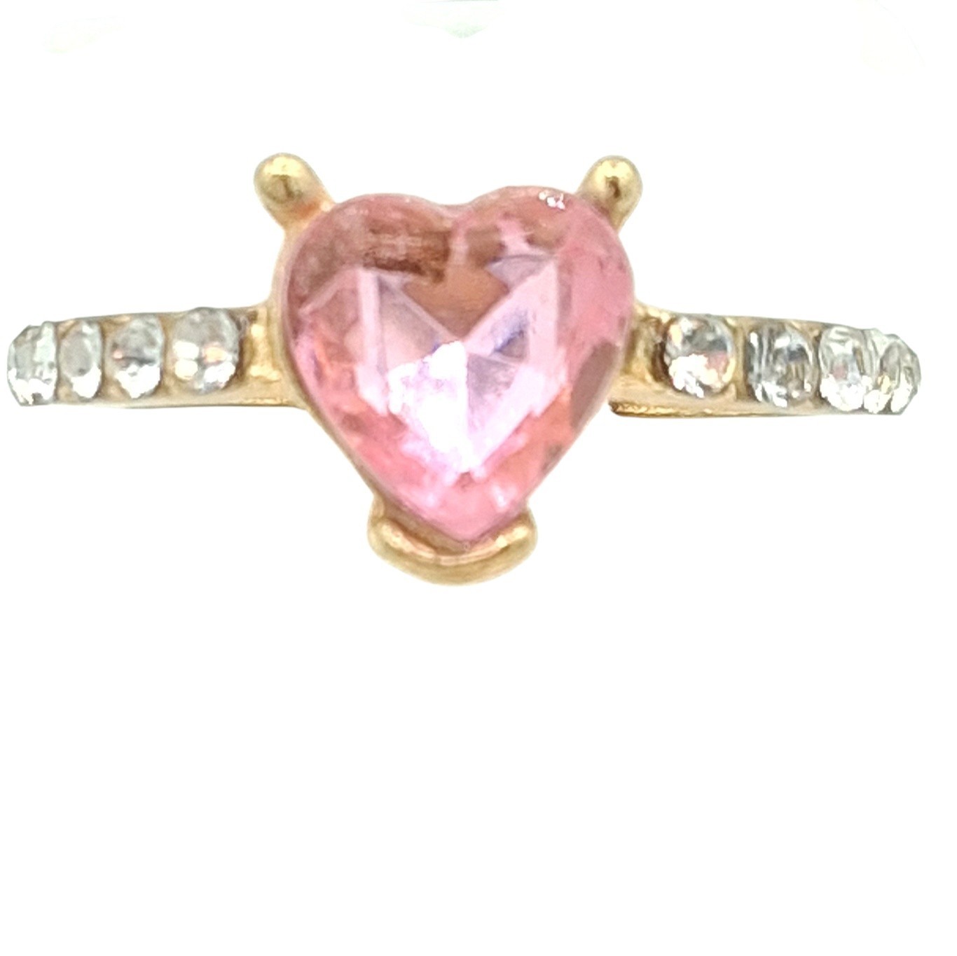 Gold Tone Pink Heart Rhinestone Ring Size 6.5 Romantic Valentine’s Fashion