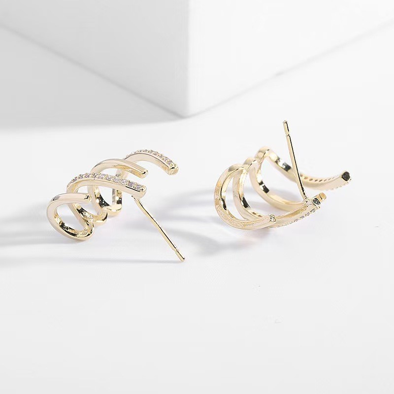 Minimal 3 Bar CZ Stud Earrings S925 Silver Post Women Daily Wear Jewellery