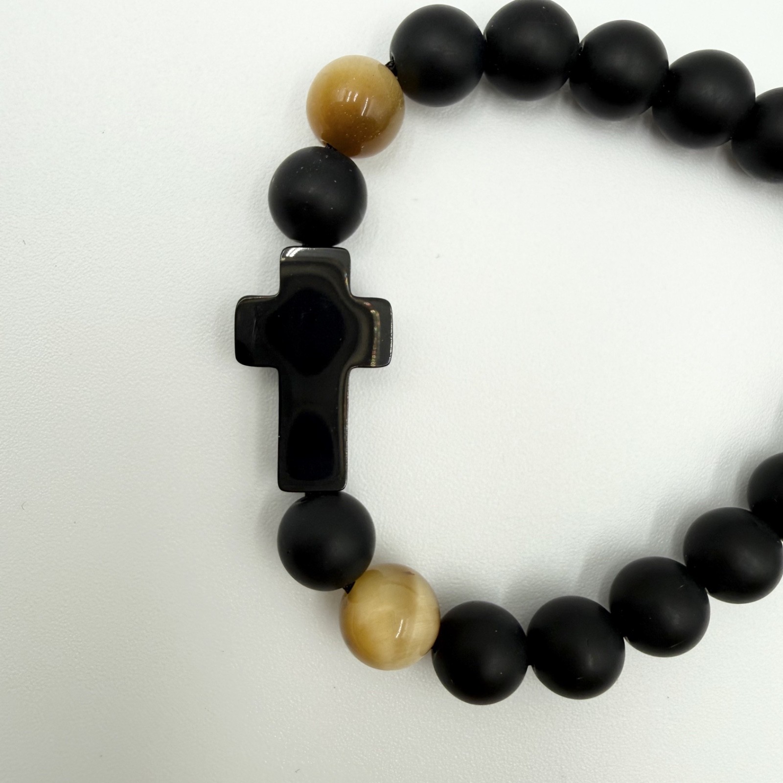 AliSSL Soccer Bracelet for Players Men’s Tiger Eye Black Onyx Cross Sports Motif