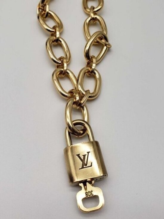 Authentic Louis Vuitton Gold Padlock with Unbranded Fashion Gold Plated Necklace