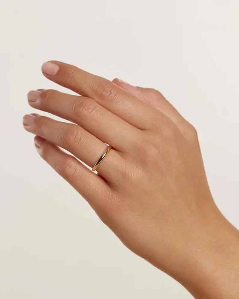 14k Solid Yellow Gold 2mm Wedding Band • Thin Domed Comfort Fit Ring • Gold Ring