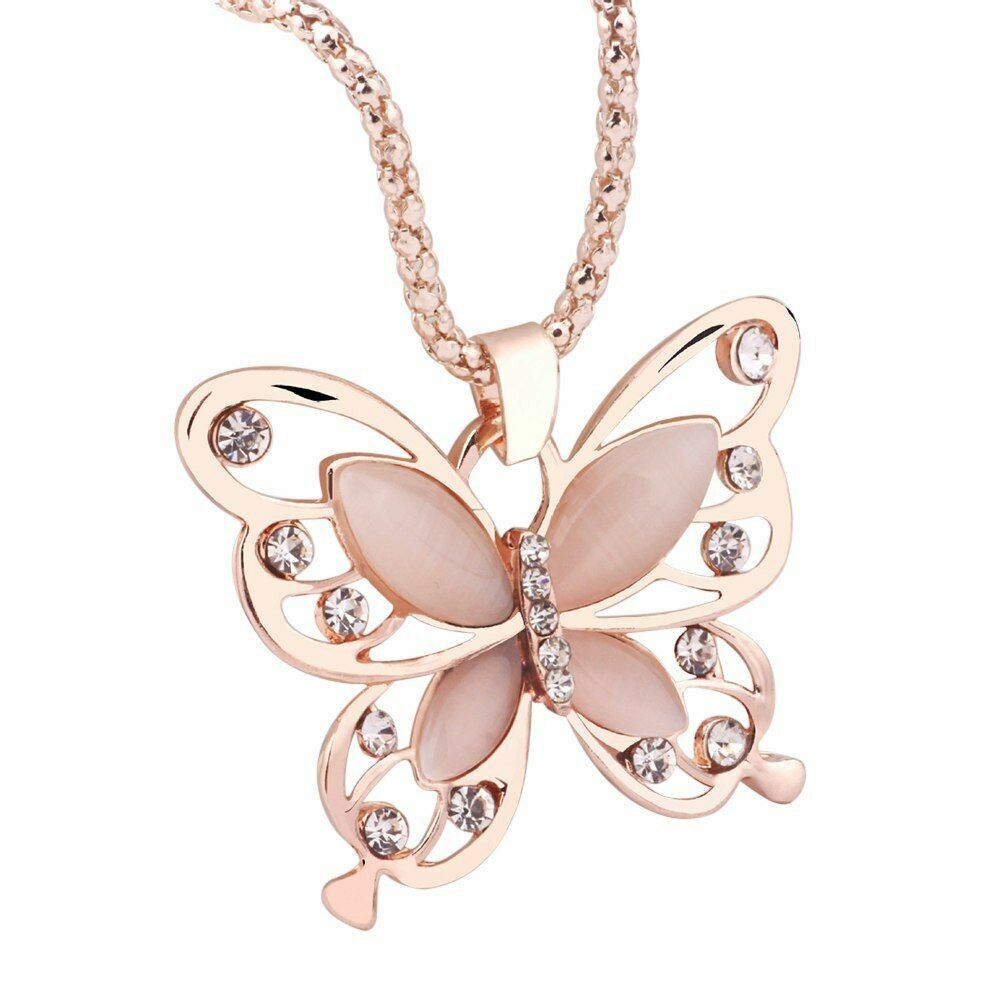 Women’s Fashion Jewelry New Rose Gold Butterfly Chain Pendant Necklace N173