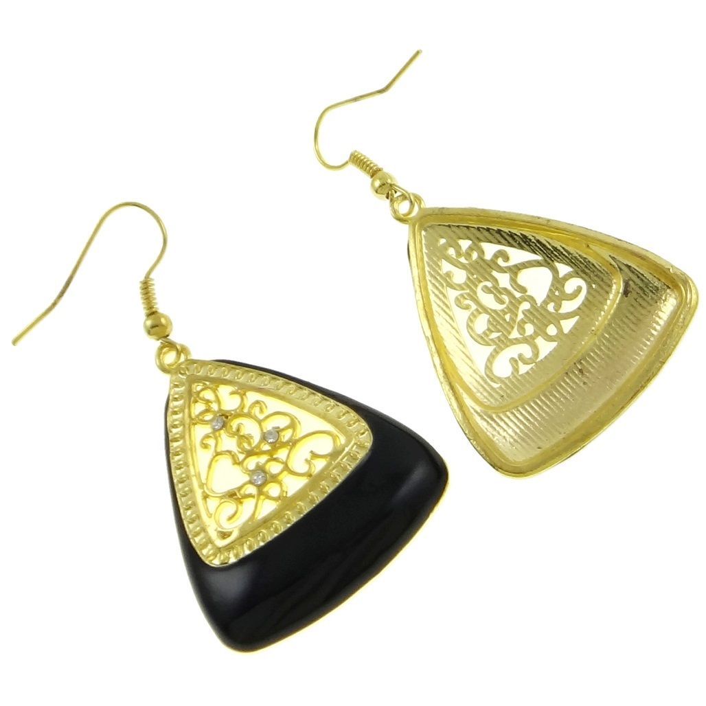 Wholesale Lot 8 Pair VTG Gold Filigree Rhinestone Enamel Earrings Black Red