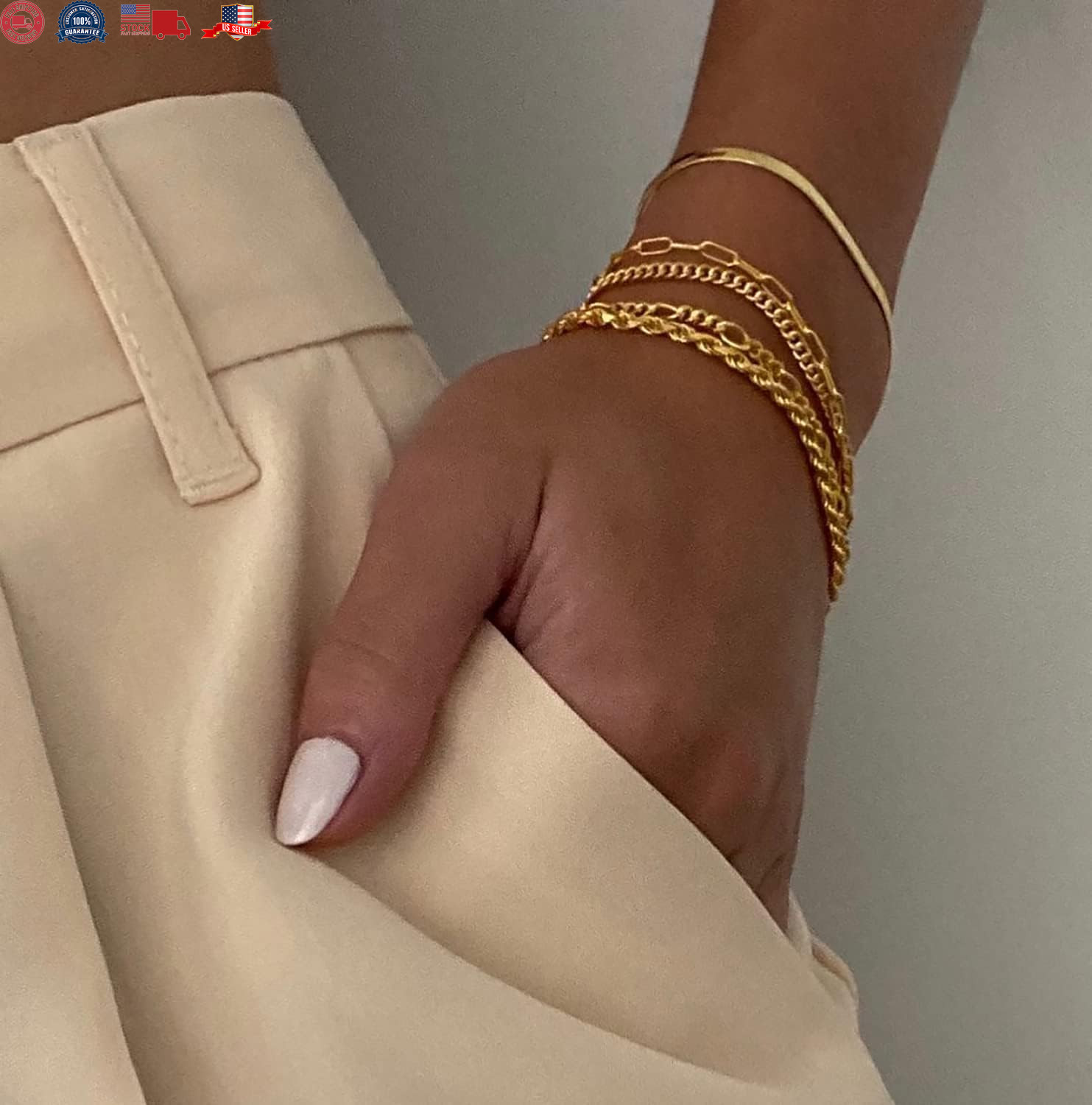 Gold Bracelets for Women Waterproof, 14K Real Gold Jewelry Sets for Women Trendy