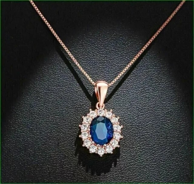 1.20Ct Oval Cut Simulated Sapphire Women’s Beauty Pendant 14k Rose Gold Plated