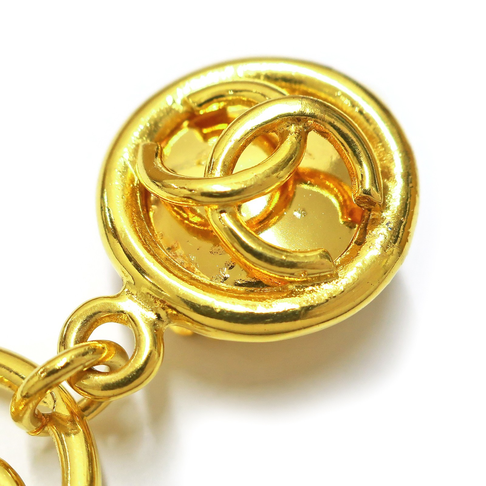CHANEL Gold Plated CC Logos Round Swing Vintage Clip Earrings #1256c Rise-on