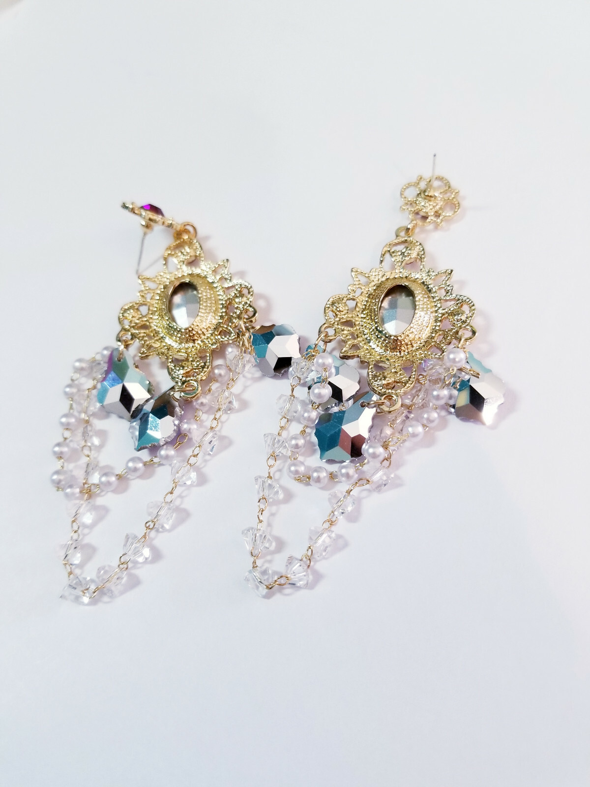 Pink Drop Rhinestone Crystal Earrings Chandelier Pageant Prom Statement 4.1 in