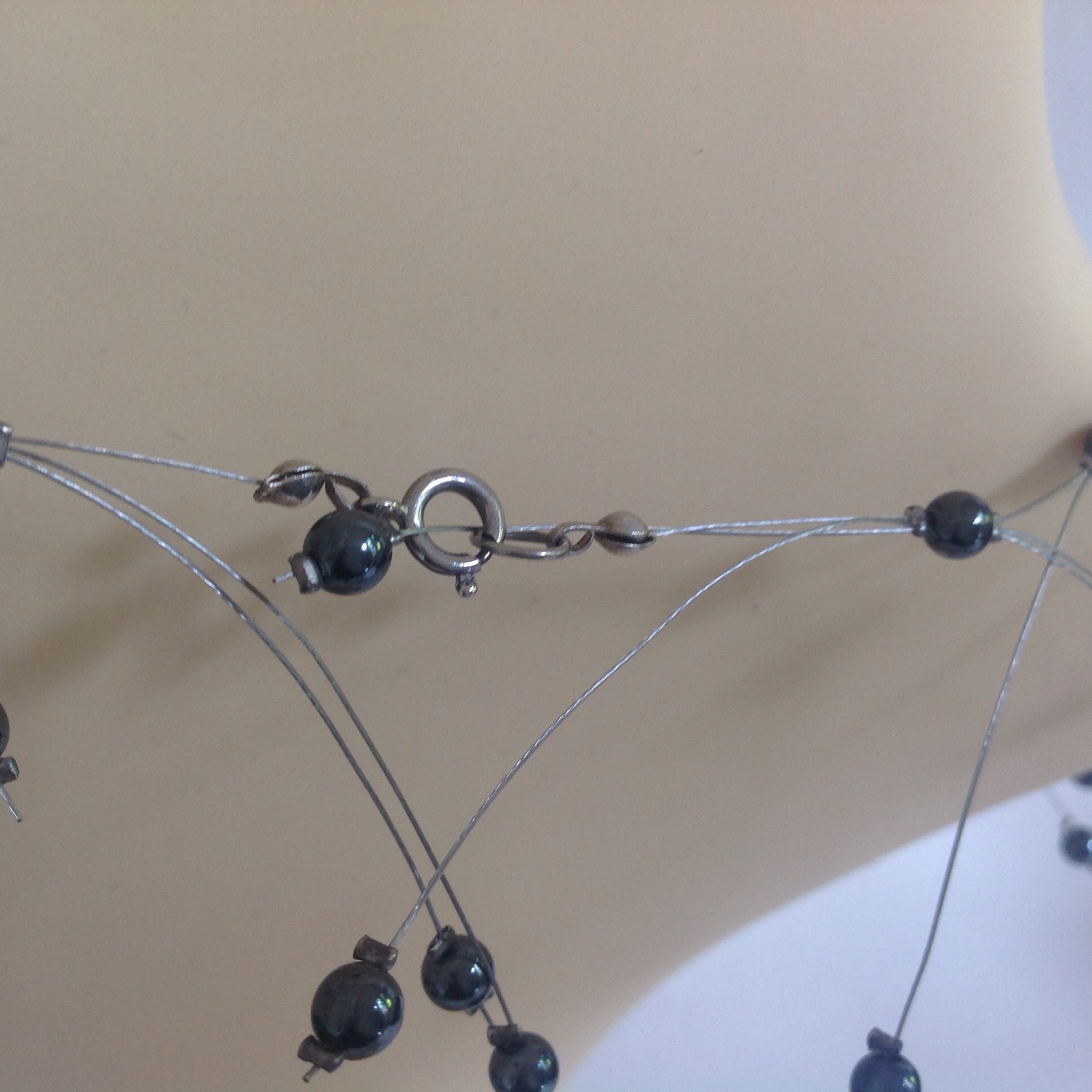 Handmade Delicate 16 Inch Necklace With Glass Pewter Beads And Steel Wire
