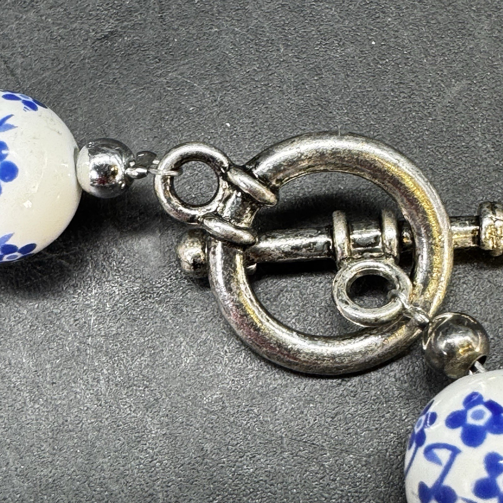 China Blue & White Porcelain Beads Toggle Clasp Bracelet Cottagecore Grannycore