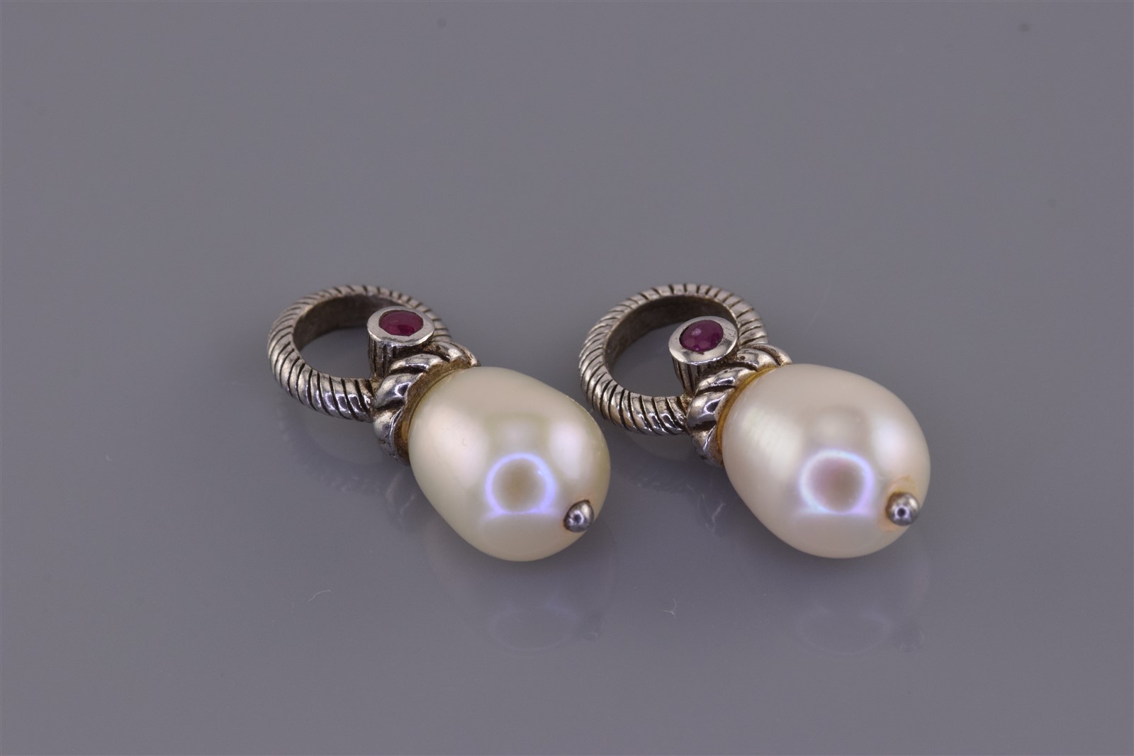 JUDITH RIPKA Sterling Silver Pearl & Ruby Accented 925 Dangling Earring Charms