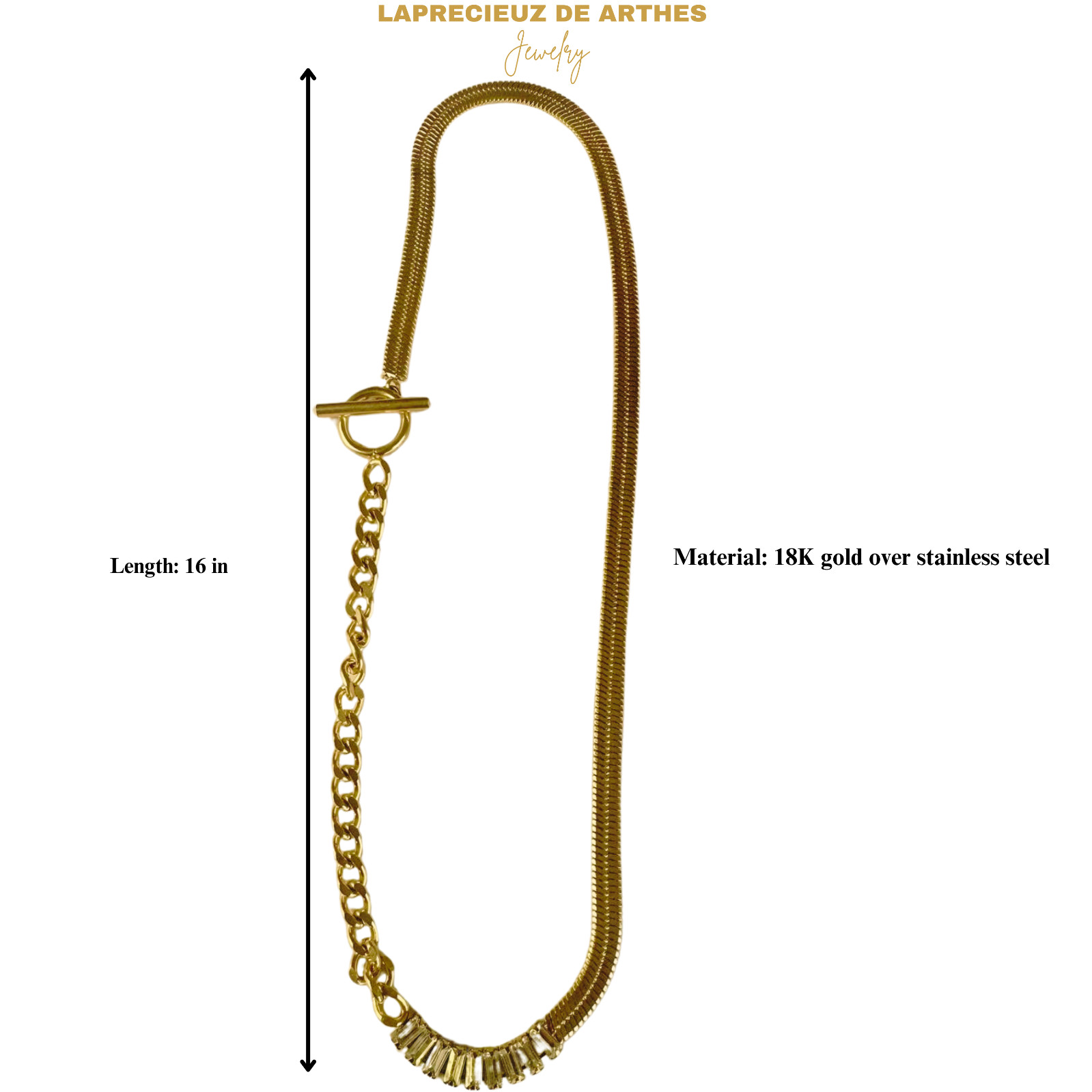 Women 18K Gold Plated Stainless Steel Buckle Cuban link chain mixed Snake Chain