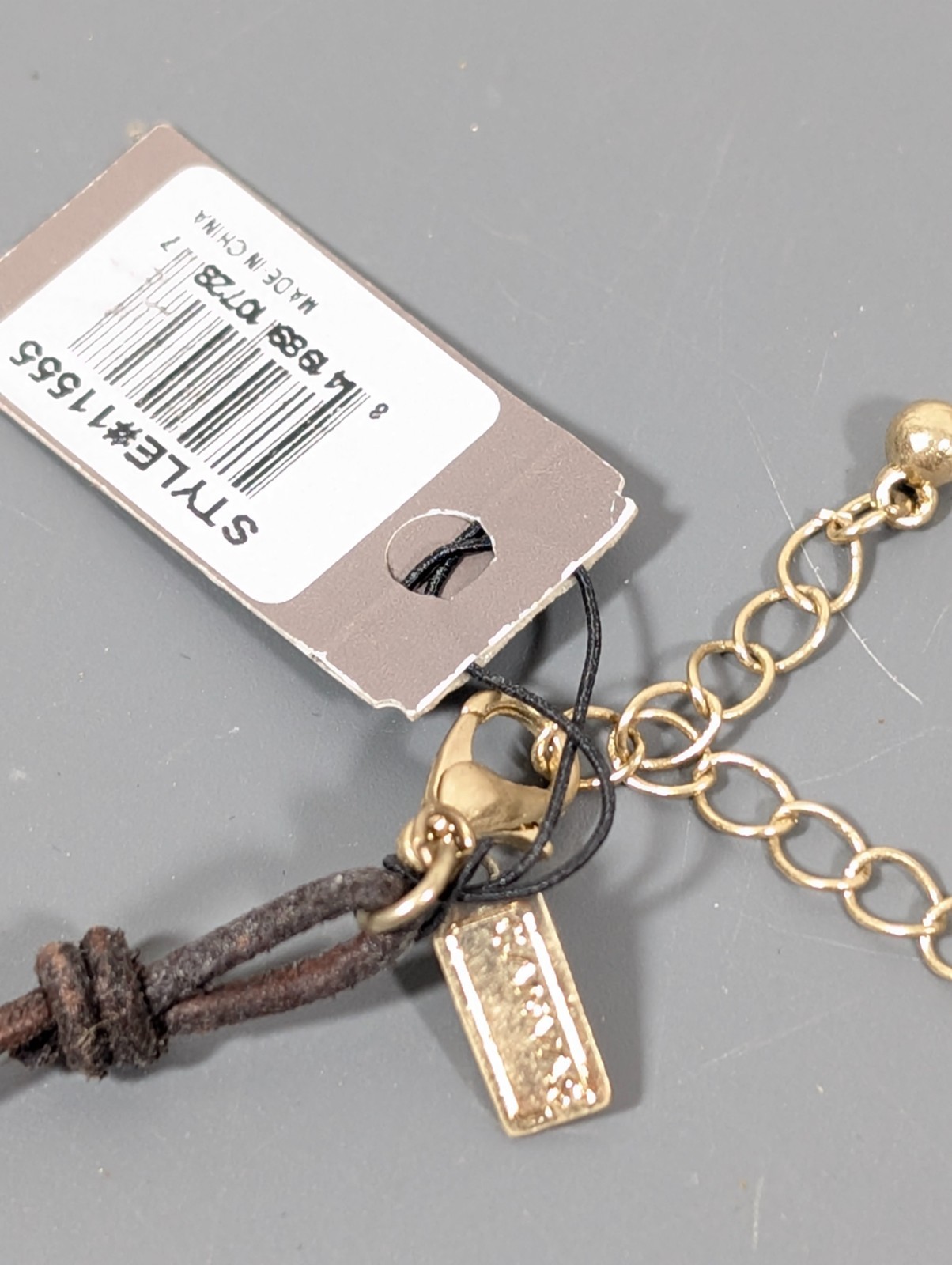 Canvas Spotted Dalmation Jasper Stone Brown Leather Cord Necklace Boho 17 in