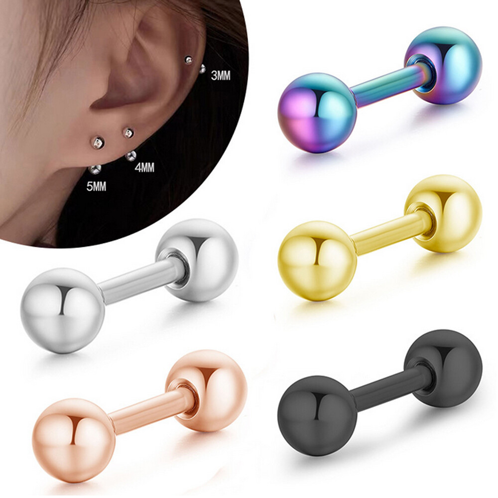 Stainless Steel Stud Earrings Round Ball Screw Back Ear Piercing for Men Women