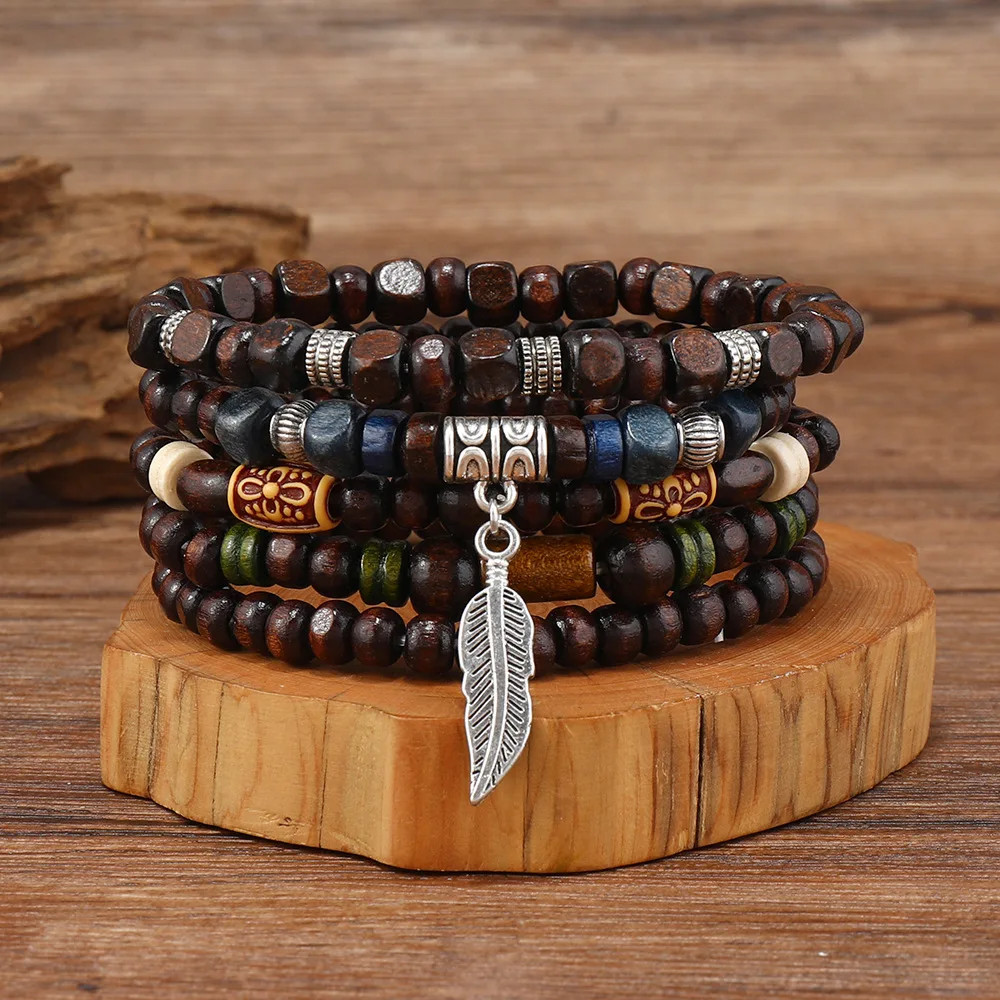 10Pcs Vintage Bohemia Men’S Bracelets – Fashion Stylish Leaves Wristwear Accesso