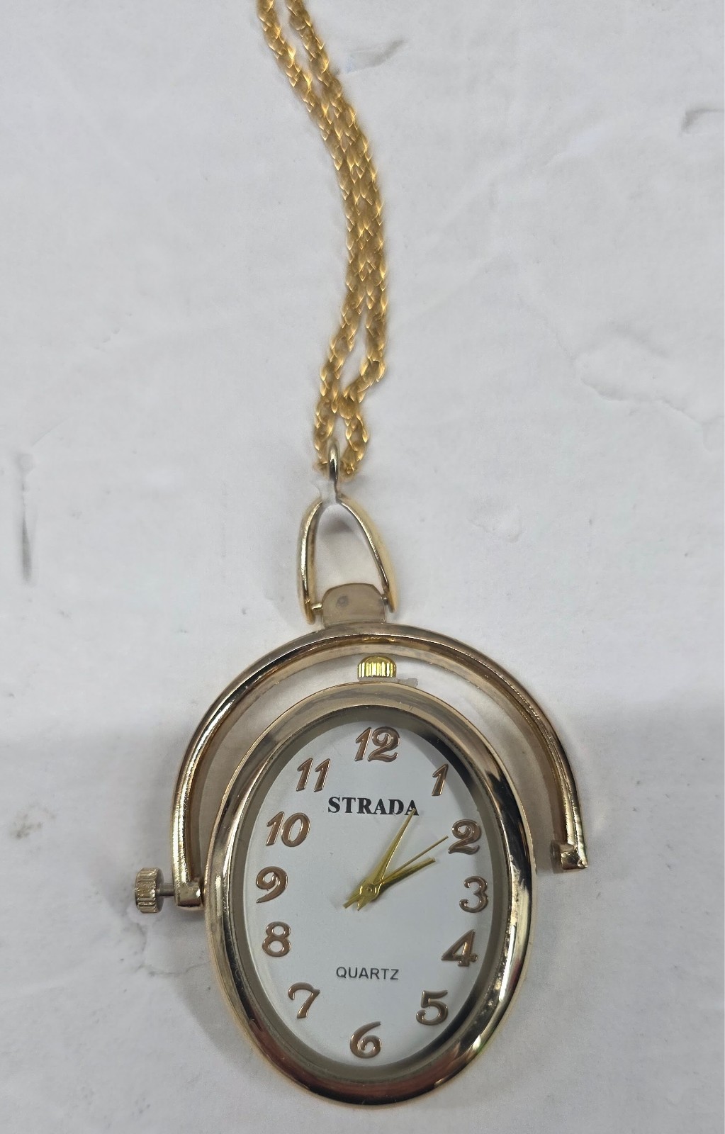 Gold Toned Round Quartz Watch Pendant Necklace Chain Analog Small Clock