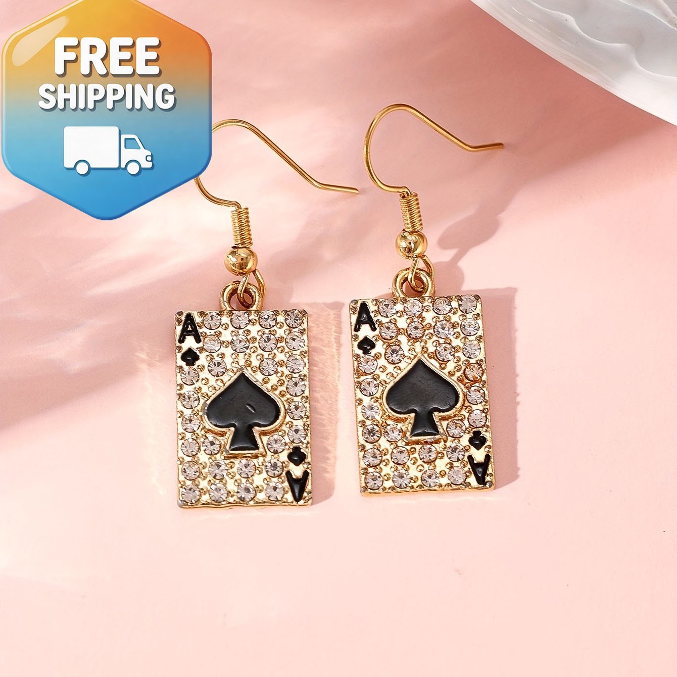 Women’s Ace Spades Drop Earrings Hip Hop Glass Stone Zinc Alloy Party Jewelry