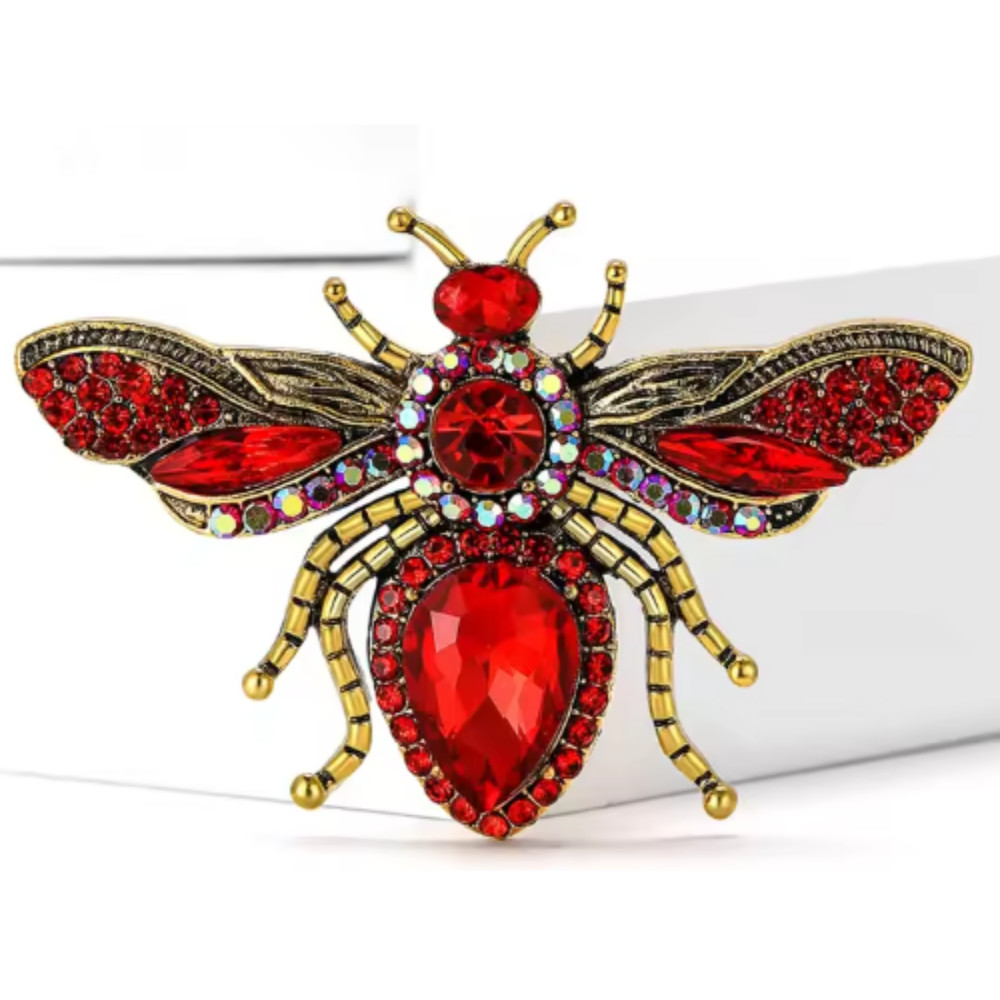 Vintage Rhinestone Bee Brooch Pin – Gold Tone Insect Jewelry, Unisex Summer Gift
