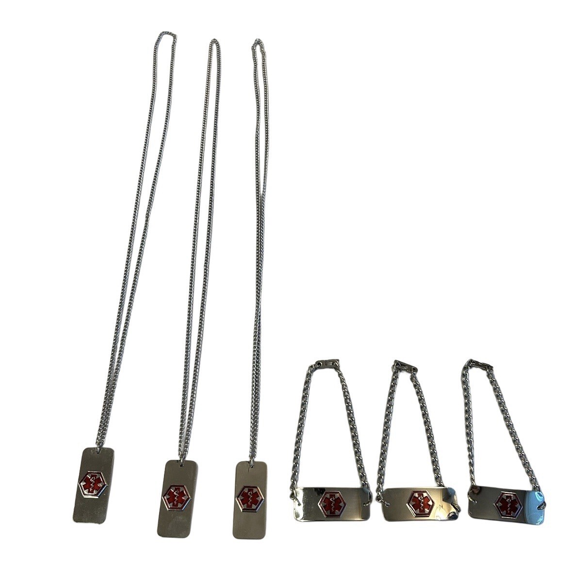 Stainless Steel Medical Alert Necklace & Bracelet Lot Of 6 For Engraving Info