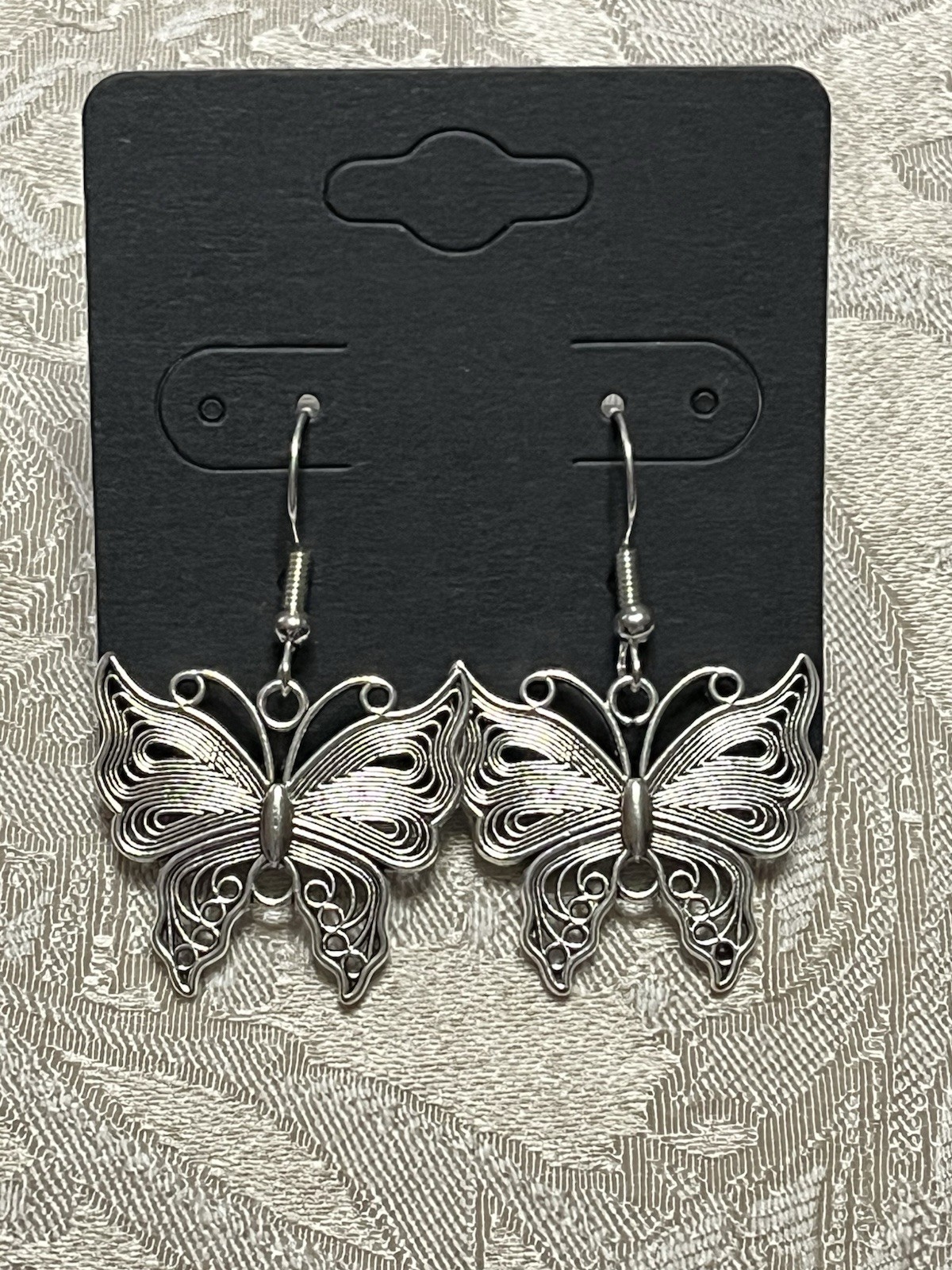 Vintage Retro Butterfly Bohemian Festival Glamour Silver Drop Dangle Earrings