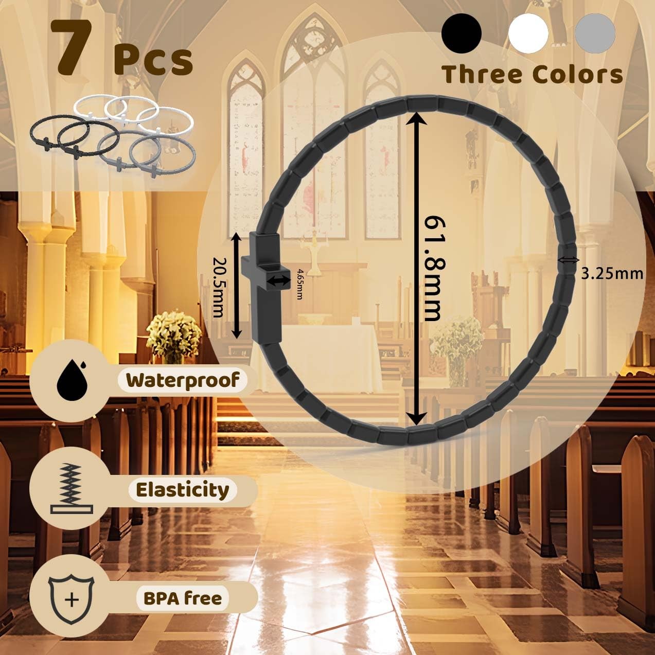 YalsFTY 7 Pcs Silicone Jesus Bracelets Cross Bracelet (3 colors)