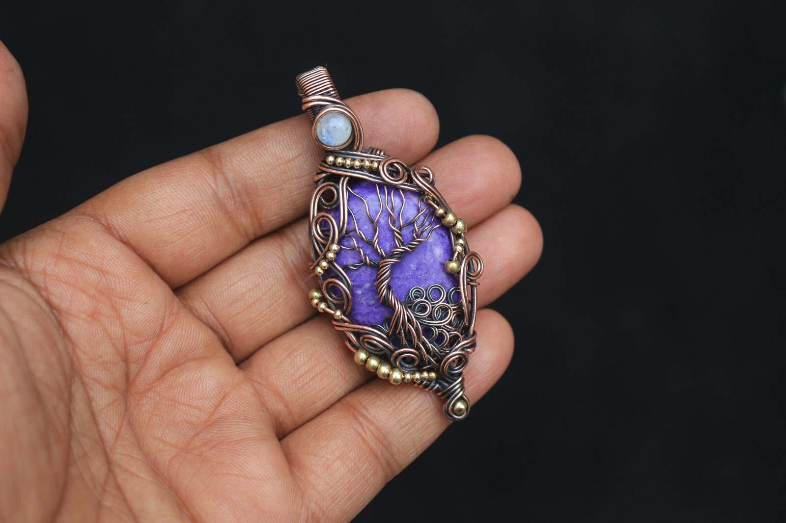 Tree Of Life Copper Wire Wrap Jewelry Purple Charoite Boho Pendant NK665