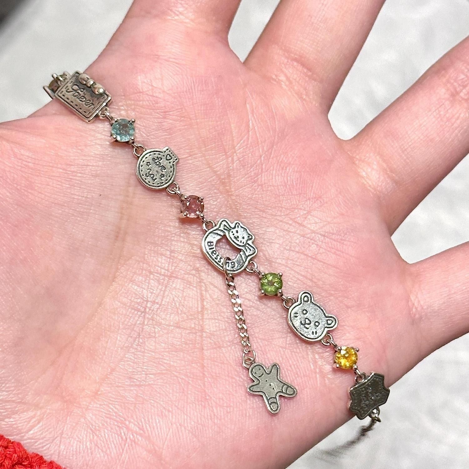 Simulated Gemstone Bear Bracelet, Cute Zinc Alloy Charm Everyday Wear
