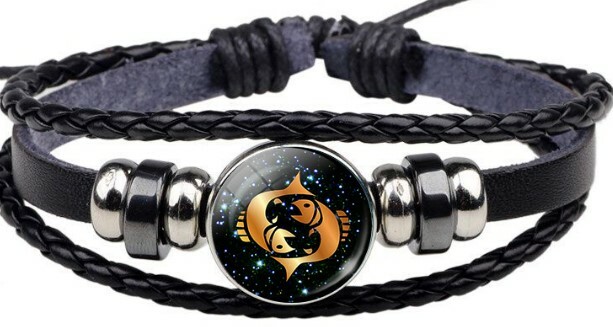 12 Signs Zodiac Horoscope Astrology Spiritual Magic Leather Bracelet Wristband