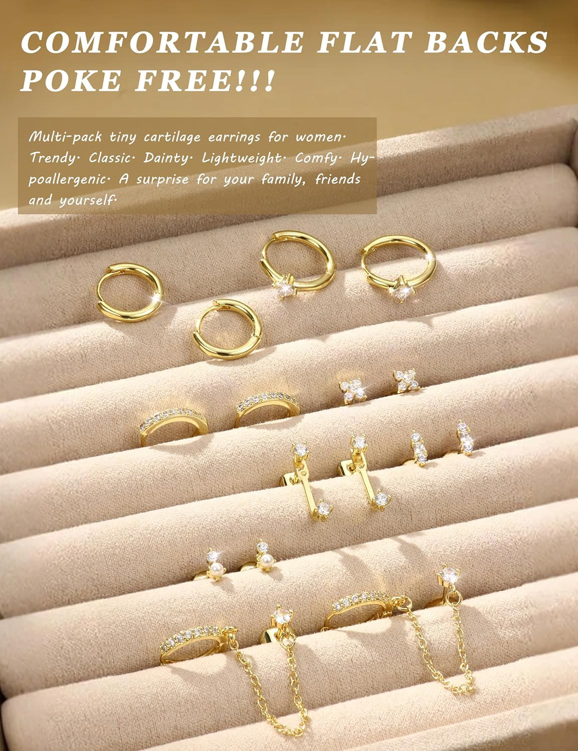 Hypoallergenic Flatback Stud Hoop 14K Gold Plated Earrings Stacks – Surgical Sta