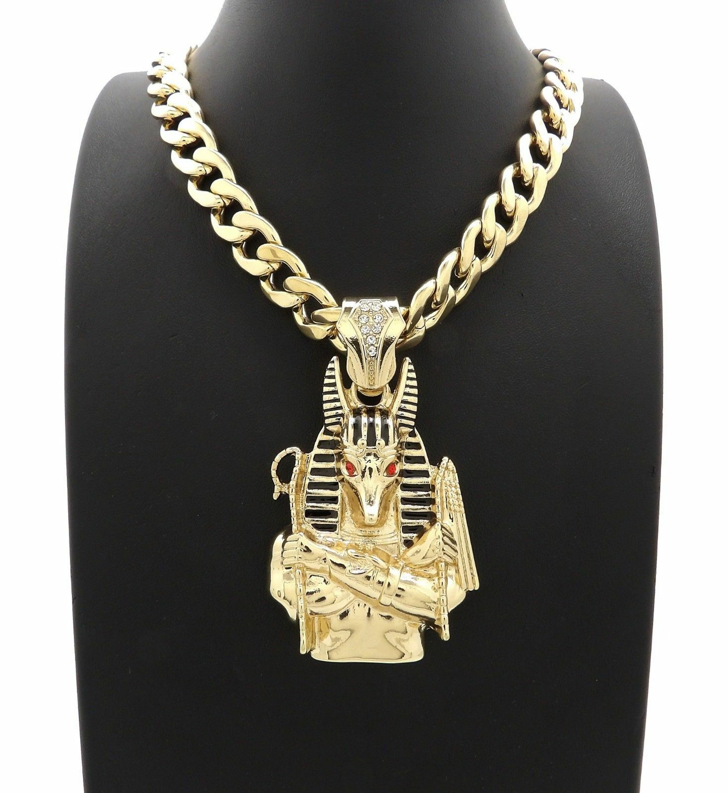 ICED HIP HOP EGYPTIAN ANUBIS PENDANT & 11mm 20″ CUBAN CHOKER CHAIN NECKLACE