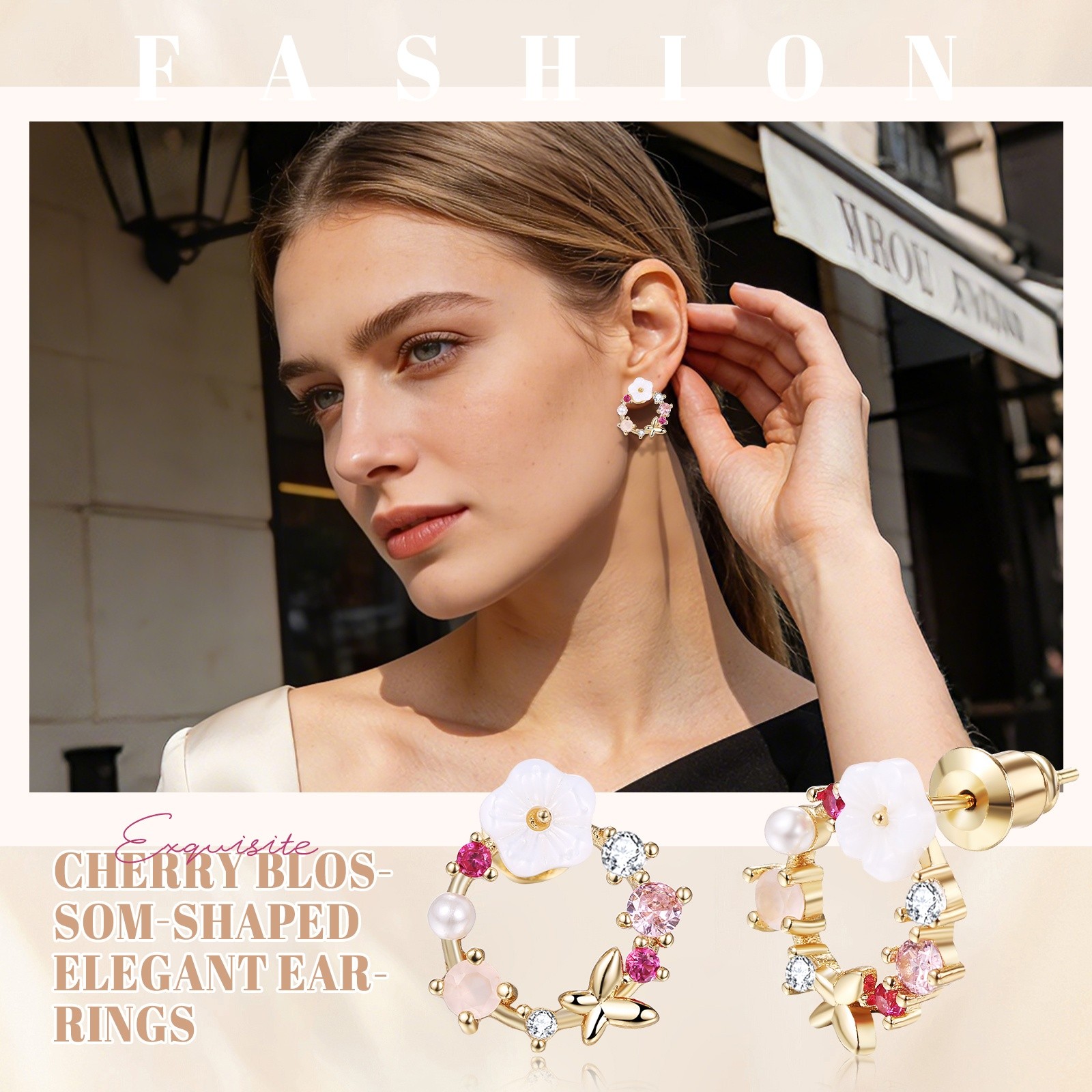 Women Sakura Butterfly Earrings RhinestoneDangle Drop Birthday Anniversary Gift
