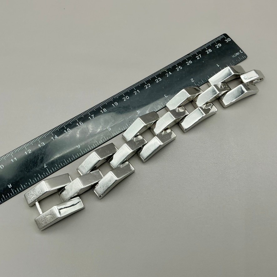 Bracelet Womesn Silver Tone Geometric Link Chunky Statement 7.5 Inch Jewelry