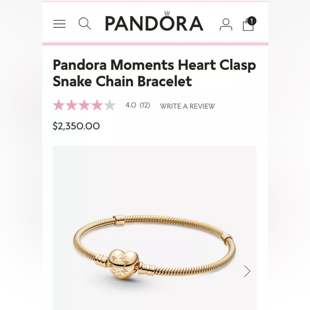 NEW❗️Authentic Pandora 14K Gold Moments Heart Clasp Snake Chain Bracelet 6.5 In
