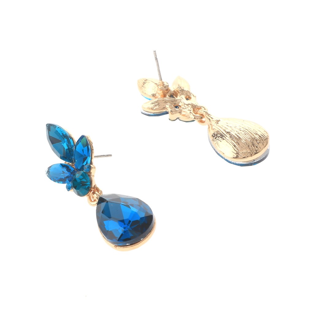 Gold Tone Alloy Metal Crystal Rhinestone Drop Post Earrings ER2563-BLZ