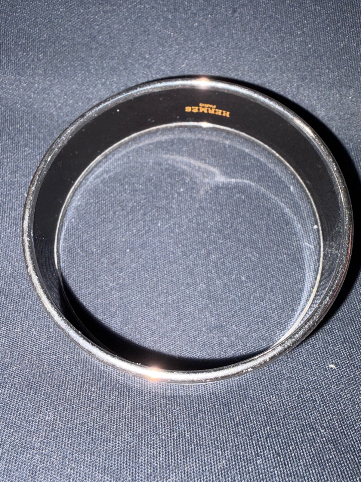 Hermes Bangle Bracelet Black & White Enamel Guadalquivir Silver Rim