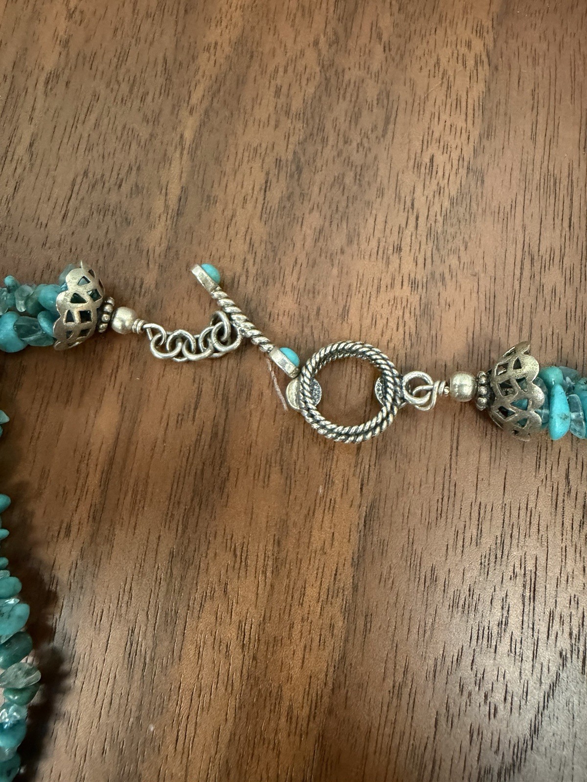 Double Strand Turquoise Chip Bead Necklace Southwest Boho Toggle Clasp 30”
