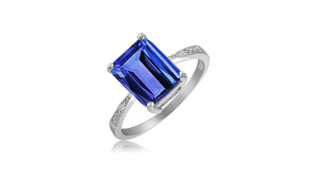 4.00 CTTW Lab Created CZ Tanzanite Emerald Cut Sterling Silver Ring Sizes 6 – 9