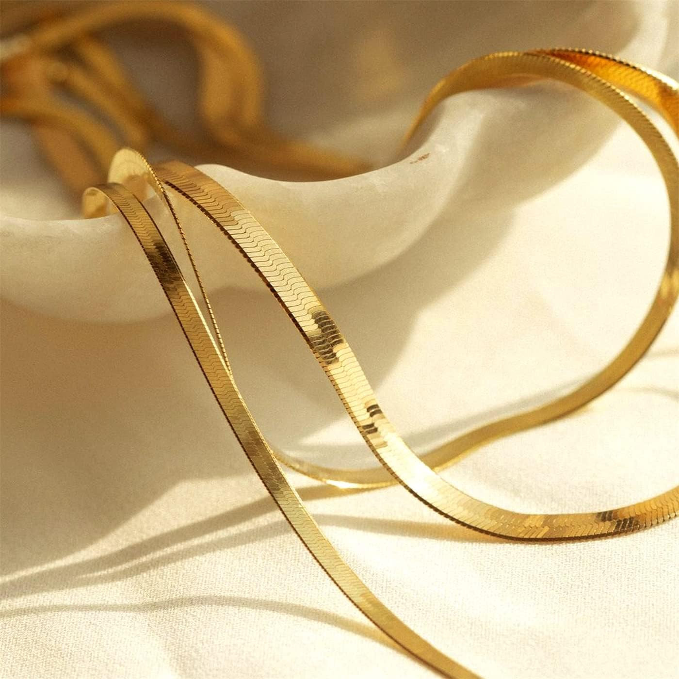 14K Gold Plated Herringbone Necklaces for Women, Dainty Gold Snake Choker Chain
