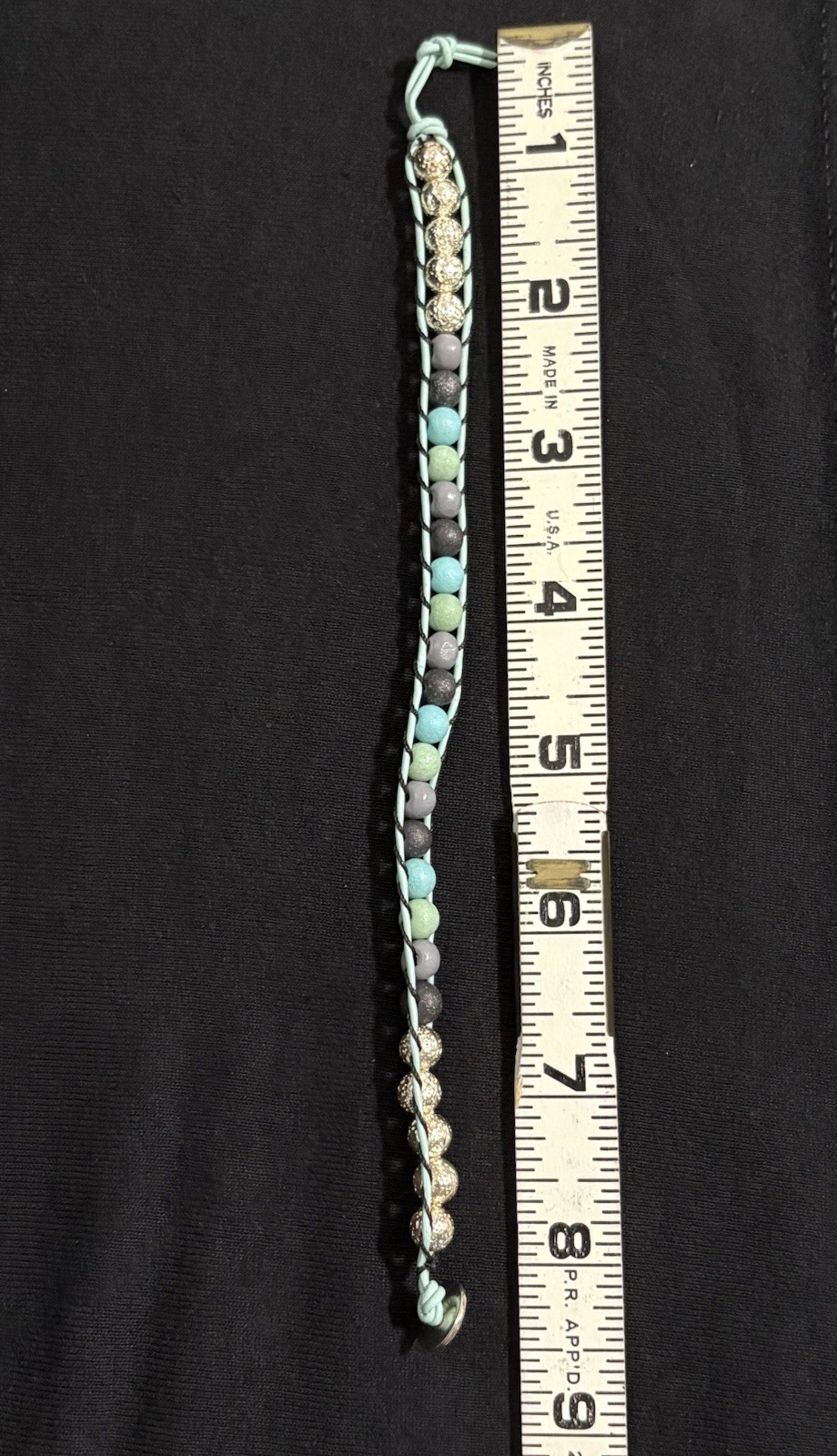 Handmade Leather Wrap Bracelet Turquoise Gray Black Beads Button Closure Boho