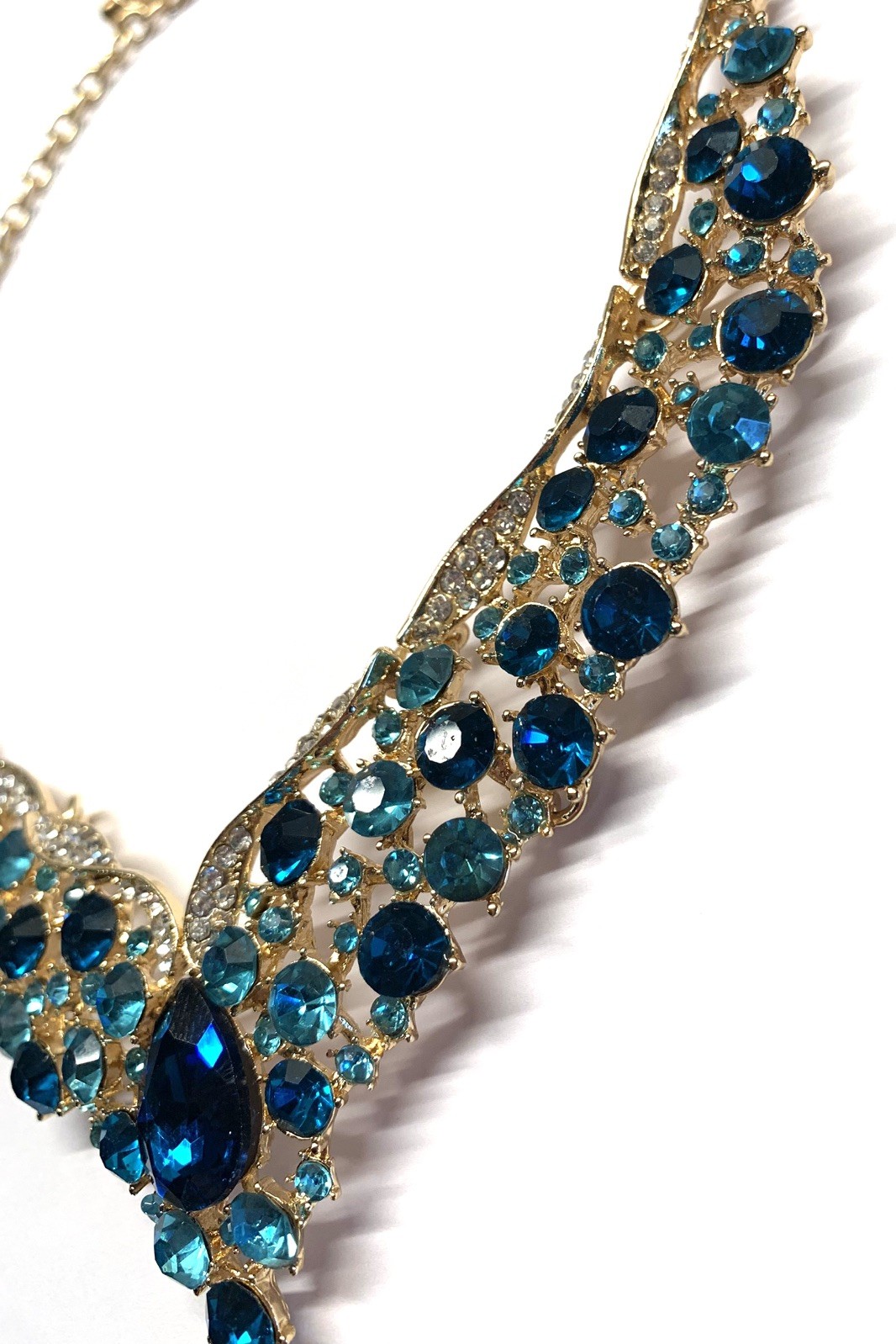 Aqua Teal Crystal Choker Rhinestone Necklace Earring Set Bridal Prom Pageant