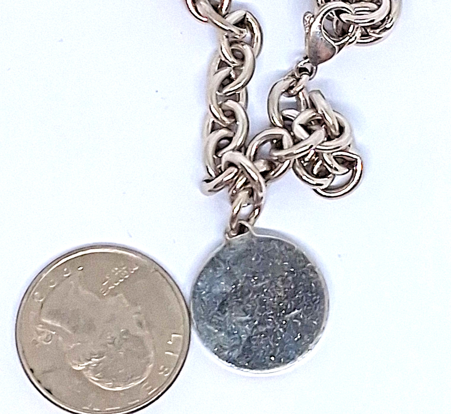 Vintage Silver Tone Chain Link Blank Tag Charm Bracelet Size 7 Inch
