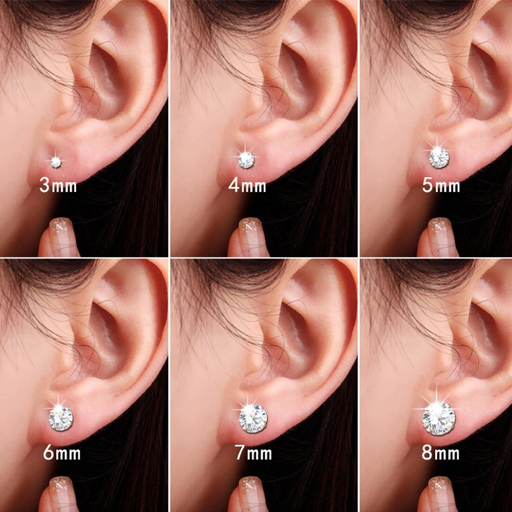 1 Pair Classic Stainless Stee Stud Earrings For Women CZ Zircon Ear Piercing Sur