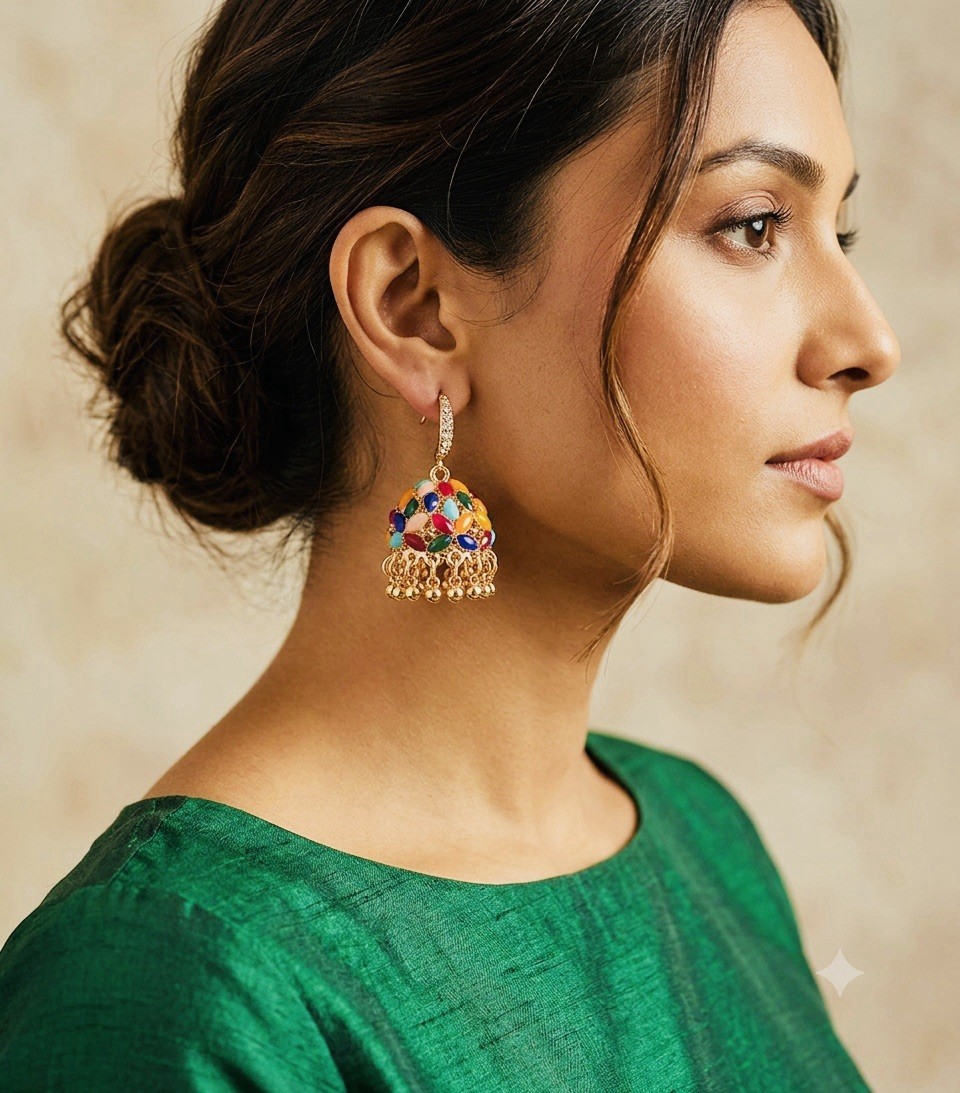Women Jhumka Colorful Stone earrings for women with Tassels Traditional Jewelry
