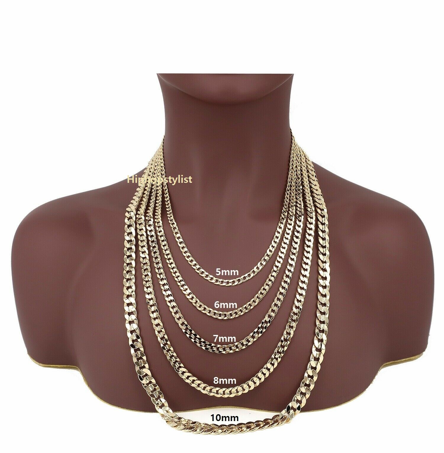 Mens 14K Concave Cuban link Chain Necklace Bracelet 5mm to 10mm Gold Plated