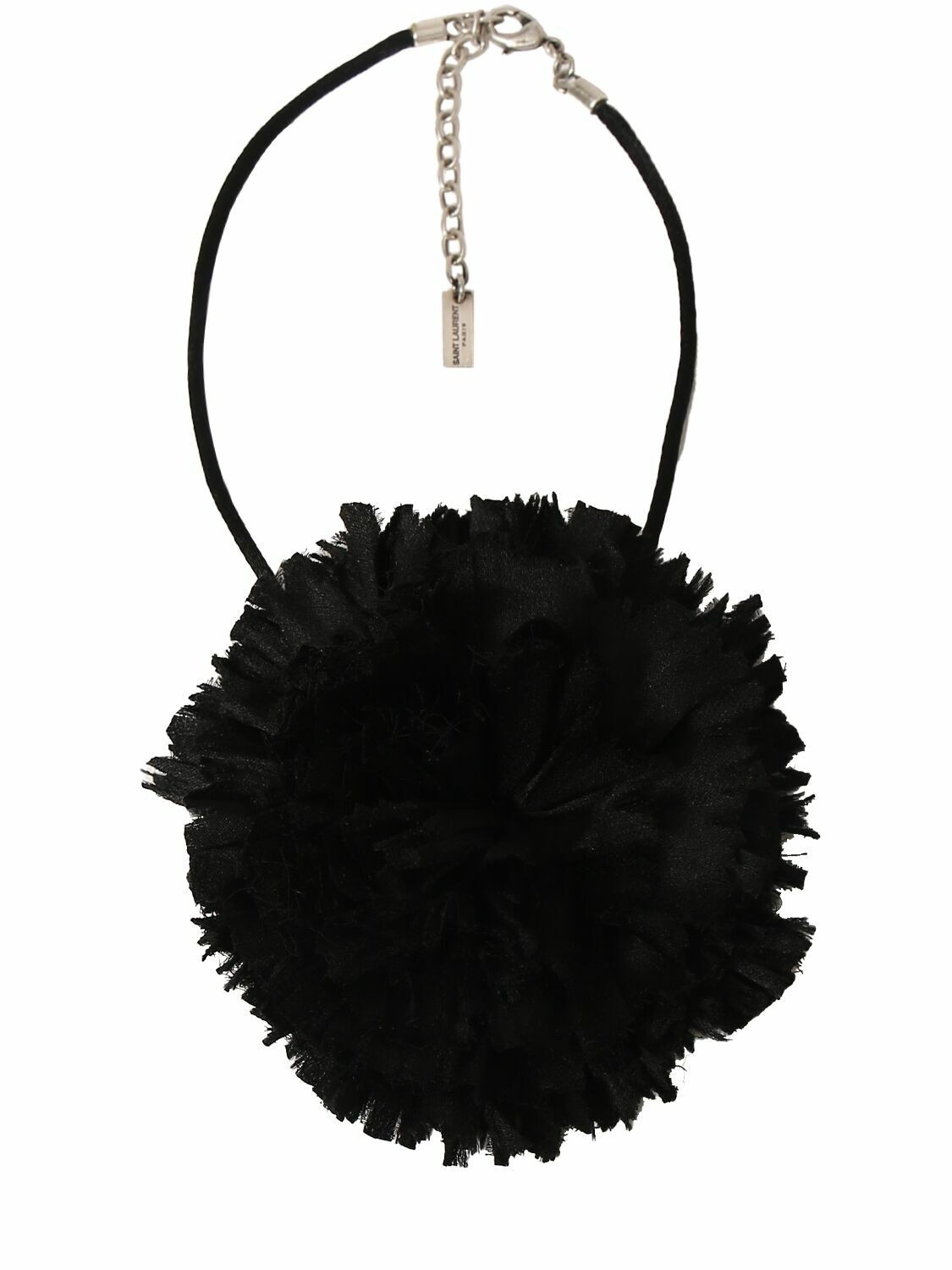 NWT Saint Laurent YSL Crumpled Silk Flower Jet Rose Runway Choker Necklace $1295