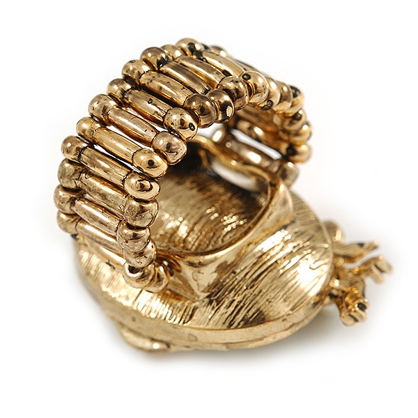 Vintage Inspired Oval Glass Ring In Aged Gold Tone Metal – 30mm Across – 7/8