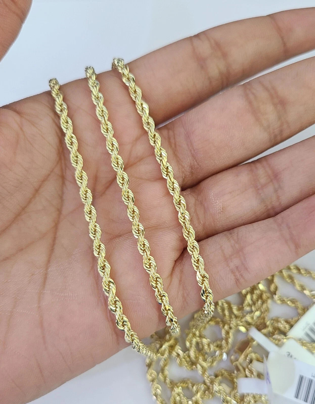 Real 10k Yellow Gold Rope chain Mens Necklace 3mm 22 Inch Diamond Cut For Unisex
