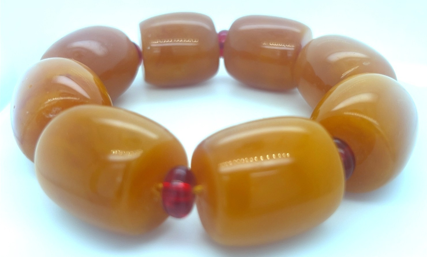 Faux Amber Chunky Stretch Bracelet 25mm Orange Beads Red Spacers 3.5