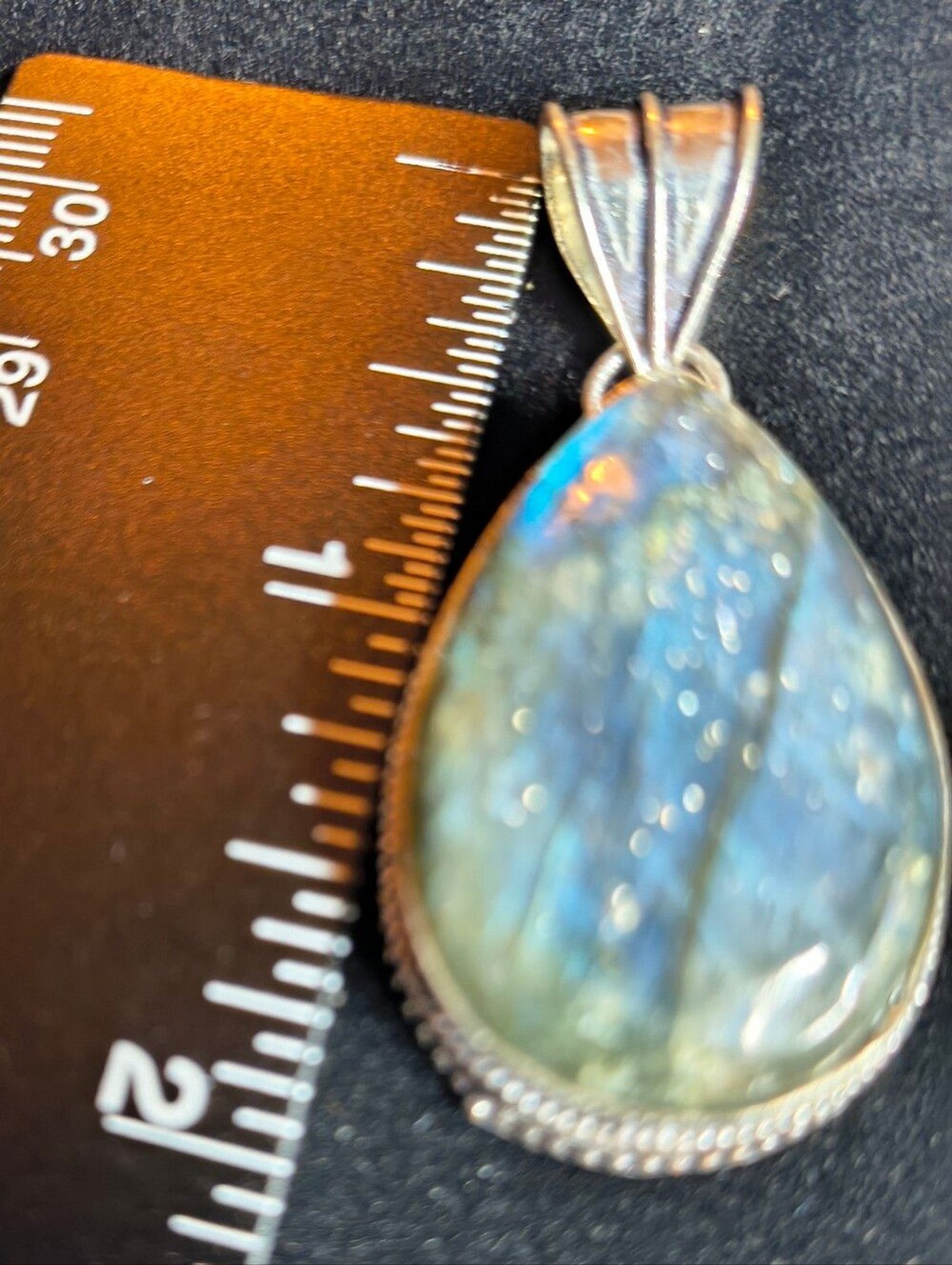 925 Sterling Silver Labradorite Statement Pendant Large Blue Flash Artisan Boho